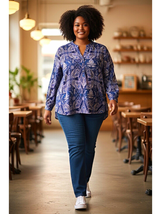Lane Bryant Tops - Lane Bryant Blue & Purple Paisley V-Neck Button Front Blouse Sz. 18 Plus